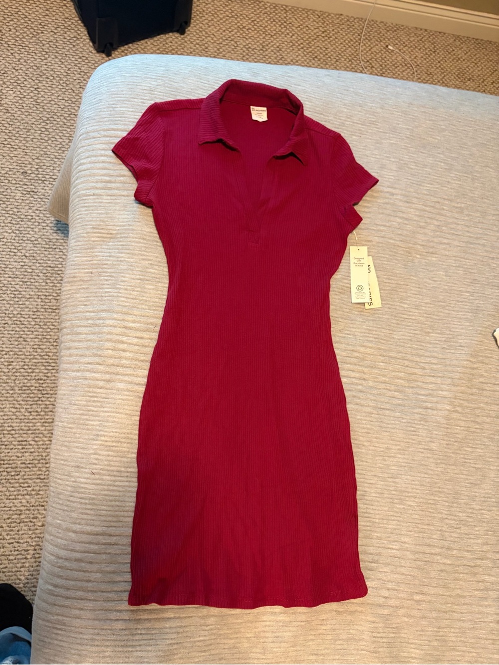 NWT Walmart No Boundaries Wine Colored Ribbed Polo Dress, Size Small